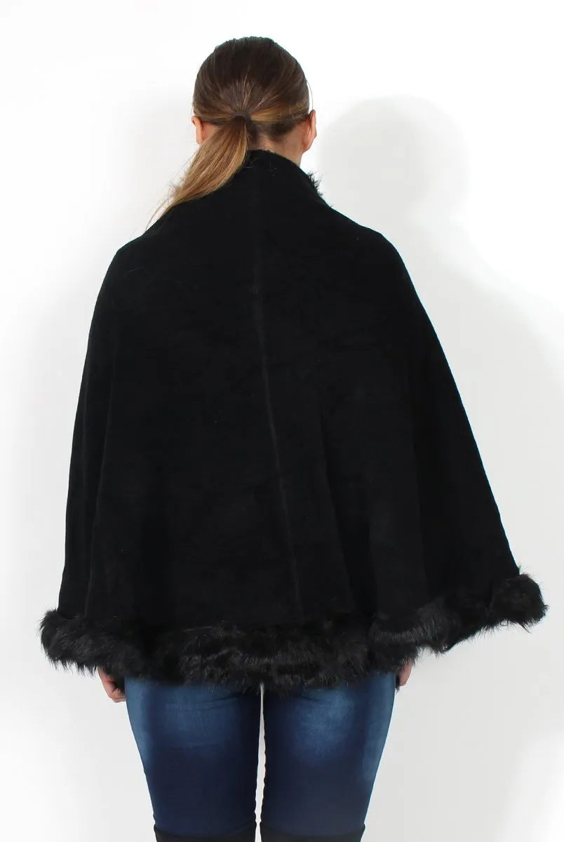 Alena Black Faux Fur Over The Shoulder Jacket