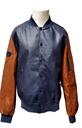 Land End Men's Leather Jacket - Navy Brown