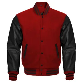 Maroon and Black Leather Letterman Jacket