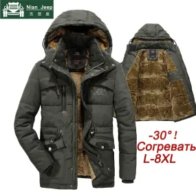 Plus Size 7XL 8XL Winter Jacket Men Thick Warm Mens Parkas Wool Liner Hooded Coat Male Outwear Windproof Multi-pocket Jackets