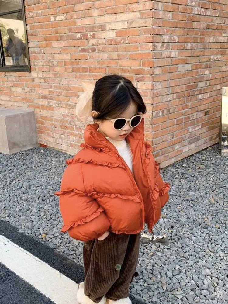 Ruffled Hooded Puffer Coat for Girls