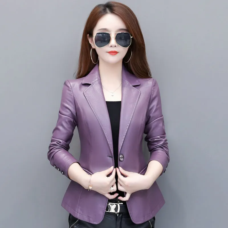 Suit collar small leather jacket