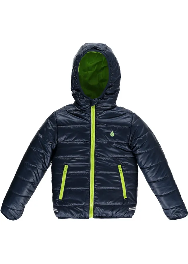 Warm Padded Jacket with Hood in Navy/Lime