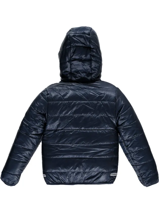 Warm Padded Jacket with Hood in Navy/Lime