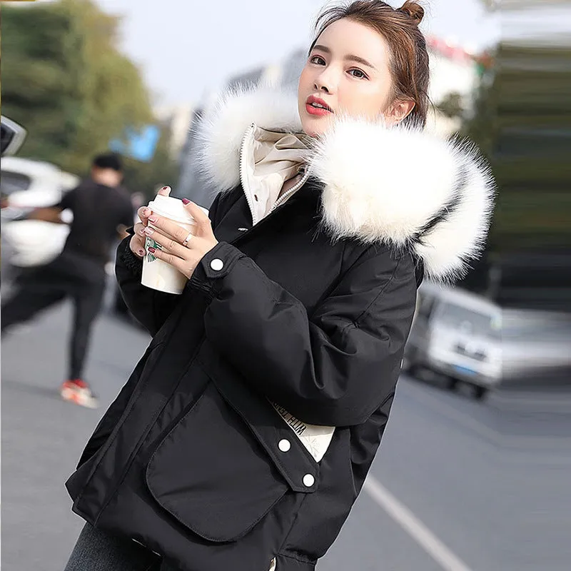 Winter new style loose down padded jacket women mid-length