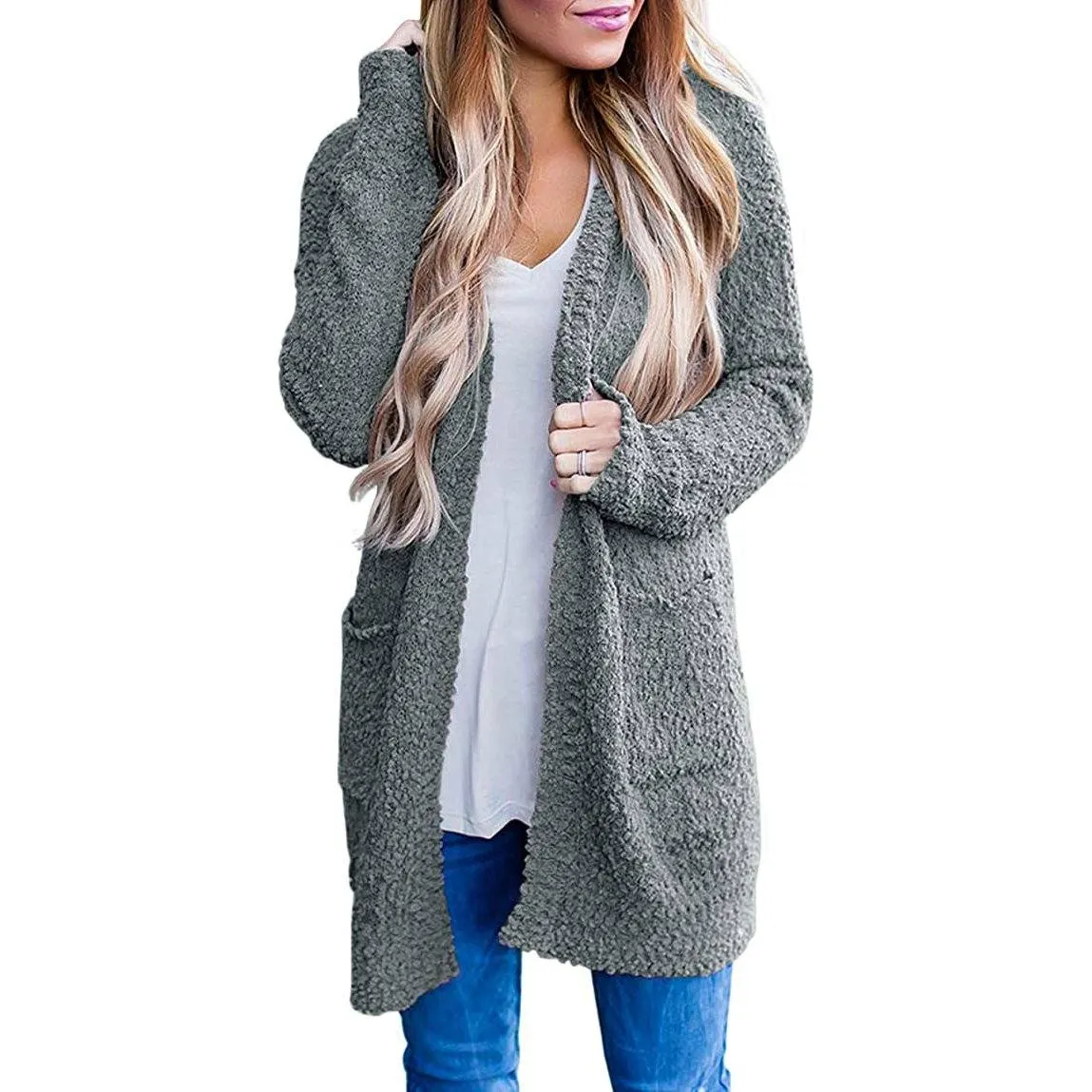 Women's Long Sleeve Soft Chunky Knit Sweater Coat