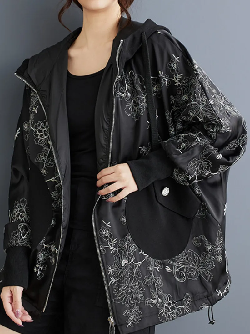 Women's Stylish & Trendy Hooded Embroidery Jacket