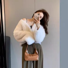 Women's V-neck Korean-style Fur Coat