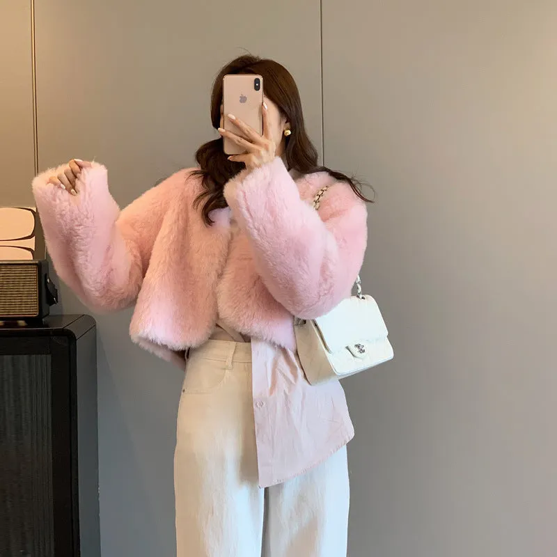 Women's V-neck Korean-style Fur Coat