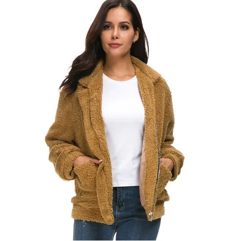 Women's zipper plush jacket